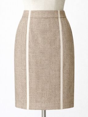PROENZA SCHOULER Tailored Tan Tweed Linen Cotton Skirt Cream Piping | SIZE 11